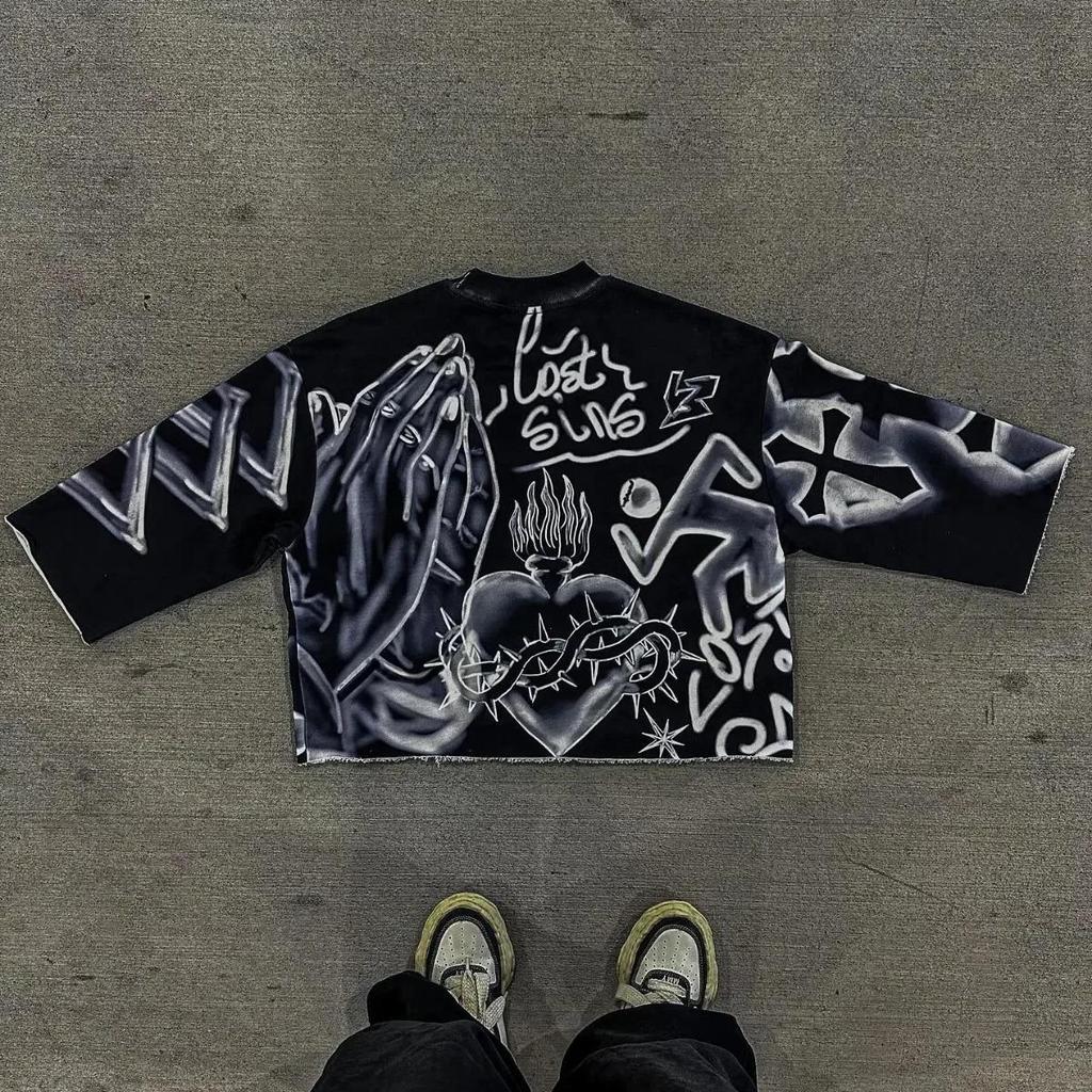 T-shirts RogueWave Y2k Rétro Tie Dye Croisés Gothique Hip Hop Graphique Imprimé Intégral Haut Court pour Hommes T-shirts Amples Oversize