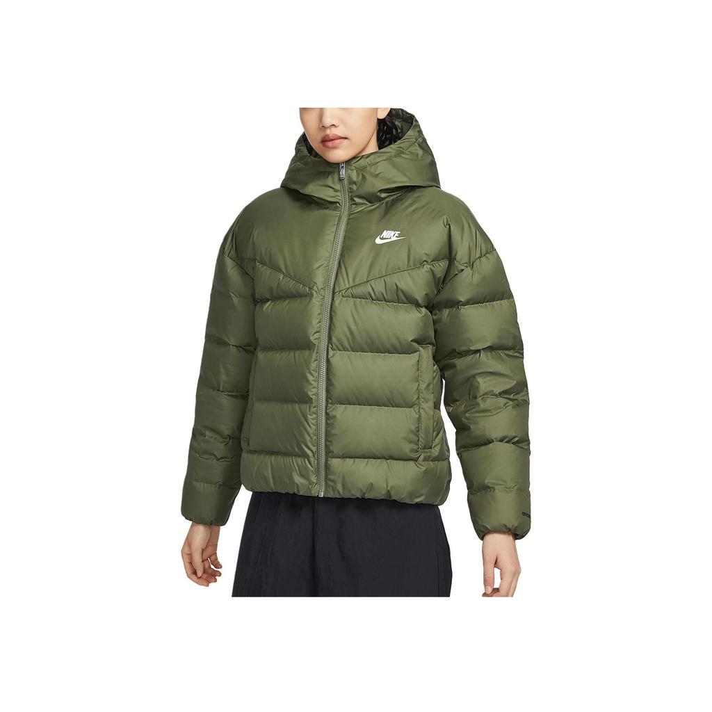 Nike Logo Casual Warm Thick Hooded Down Jacket Women Outerwear Olive-Green DQ5904-222