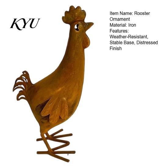 Decorative Hollow Wing Figurine Metal Rooster Statue, Rustic Distressed Iron Figurine, Farmhouse Weather Resistant Lawn Art Tabletop Outdoor Decor for