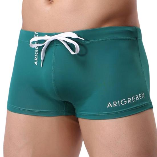 

Men Solid Color Letter Print Drawstring Swimming Trunks Slim Fit Shorts Swimwear S зелений