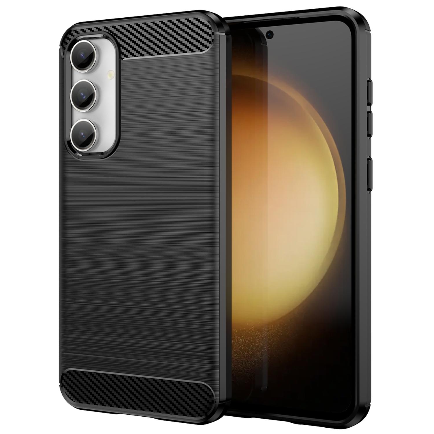 

For Samsung Galaxy S23 FE Soft TPU Brushed Phone Case Carbon Fiber Texture Phone Back Cover Black