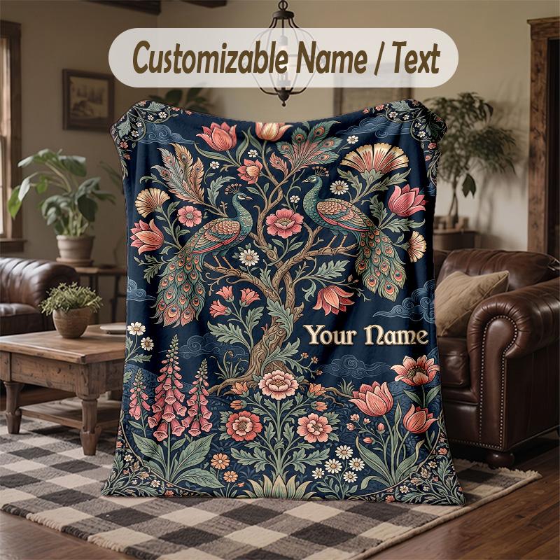 Floral Fantasy Garden 8 Theme Throw Blanket Custom Name Text Personalized Blanket Soft Cozy Blanket for Home Sofa Bed