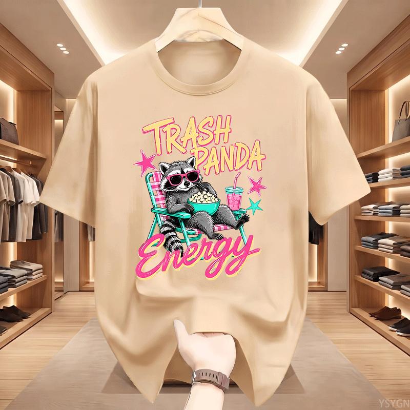 Trash Panda Energy Tshirts Raccoon Funny Animal Graphic T Shirts Casual Round Neck Printed Cotton Short Sleeve Tees Tops