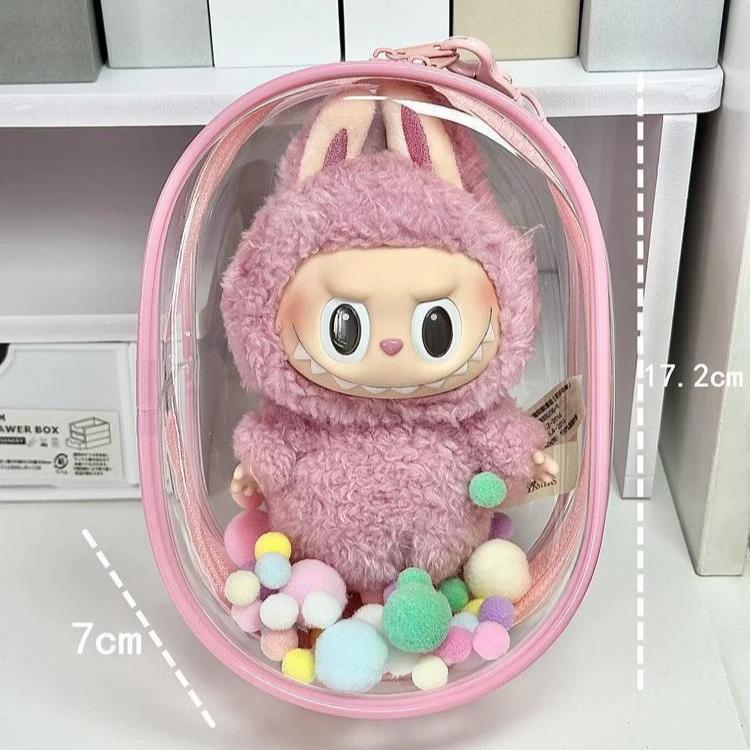 V1 V2 Labubu Protective Cover Cotton Doll Sitting Bag Transparent Doll 17cm Dustproof Hanging Plush Doll Dust Drying Doll Bag