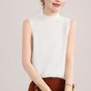 Women's Sleeveless Fine Knit Wool Sweater - Versatile High Collar Spring/Autumn Knitwear