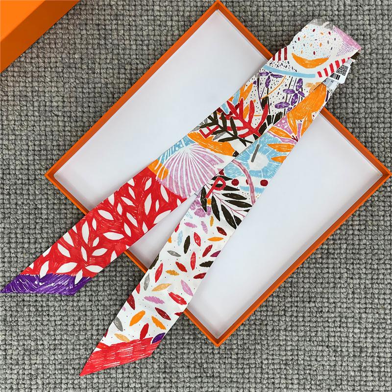 POBING Cashew Print 18m/m Twill Silk Scarves Women Luxury Brand Scarf Bag Ribbons Tie Head Scarf Small Long Skinny Scarf 86*5CM