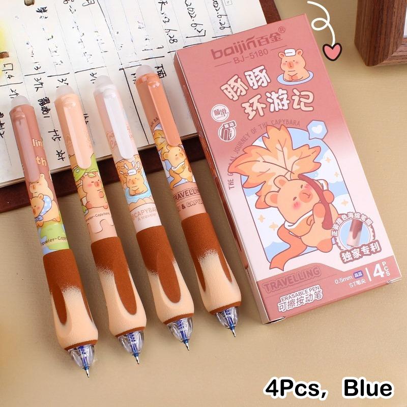 

4 шт. Кавайная гелевая ручка Мультяшная капибара Мягкий захват Губка Стираемая ручка Студенческая Экзаменационная Школьные Офисные Принадлежности Канцелярские товары