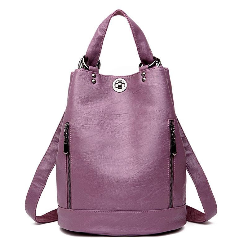 Durable Fashion Women Pu Leather Black Bagpack Female Rucksack Shoulder Bag