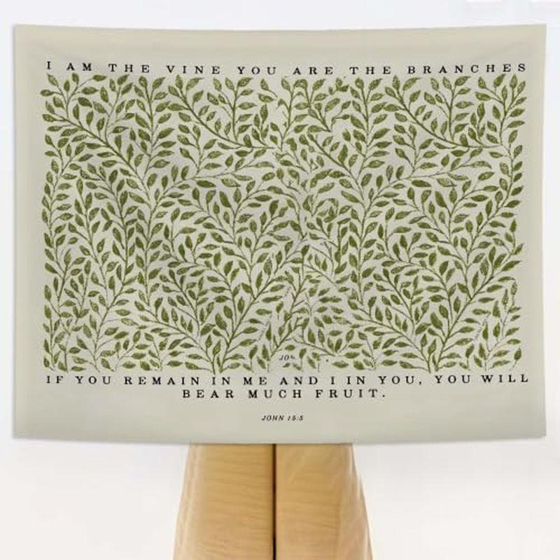 Vine John Gospel Scripture Tapestry, Christian Green Leaf Bible Quotes Wall Hanging, Retro Home Decoration