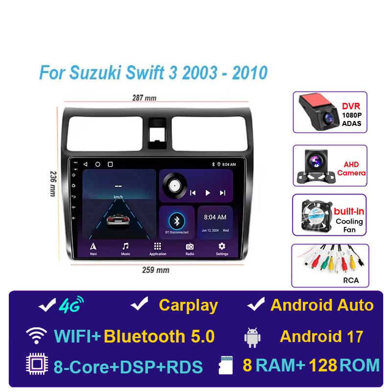Car Radio Android 17 For Suzuki Swift 2003-2010 Navigation Multimedia Video Player Carplay Auto Head Unit BT Stereo GPS 4G WIFI