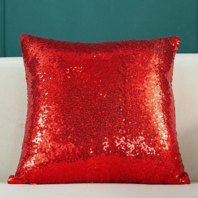 Sequined Solid Color Gradient Cushion Cover Fashion New Year Christmas Sofa Cushion Pillow Cover Office Lumbar Cushion Cover