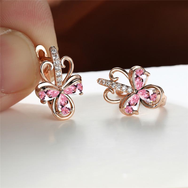 Charm Female Green Zircon Stone Flower Clip Earrings Vintage Gold Color Wedding Jewelry For Women