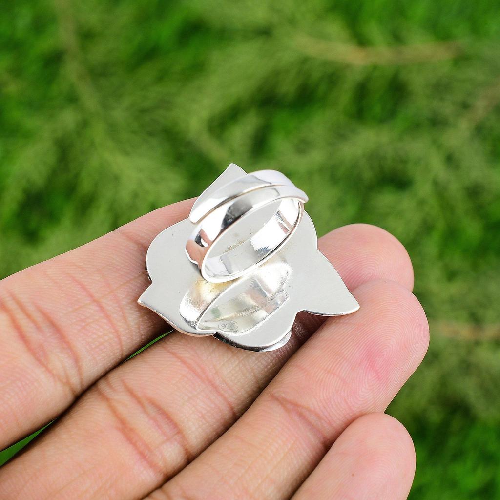 Natural Tourmaline 925 Silver Statement Flower Adjustable Ring For Women