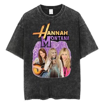 Miley Hannah Montana Logo T Shirt Men Women Summer Casual Vintage Washed T Shirts Unisex Aesthetic Hip Hop T-shirt