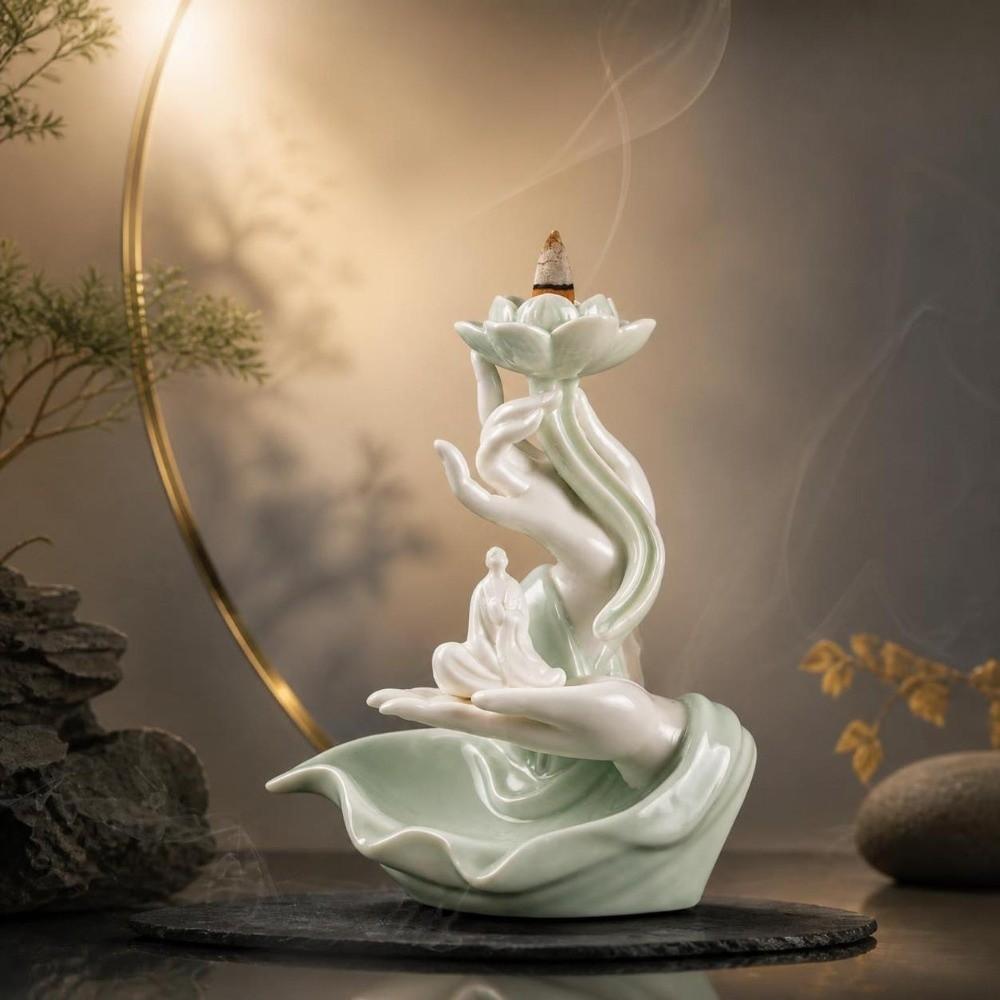 Ceramic Incense Burner Fountain Hand Shape Reflux Incense Burn Tray Home Decoration