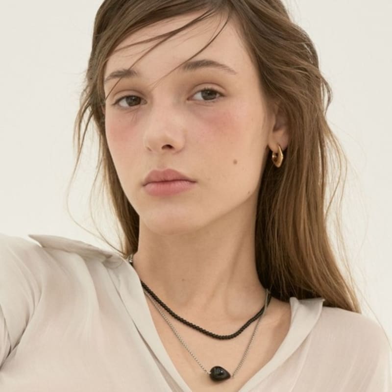 aora BLACK BEADS LAYERED NECKLACE #0028