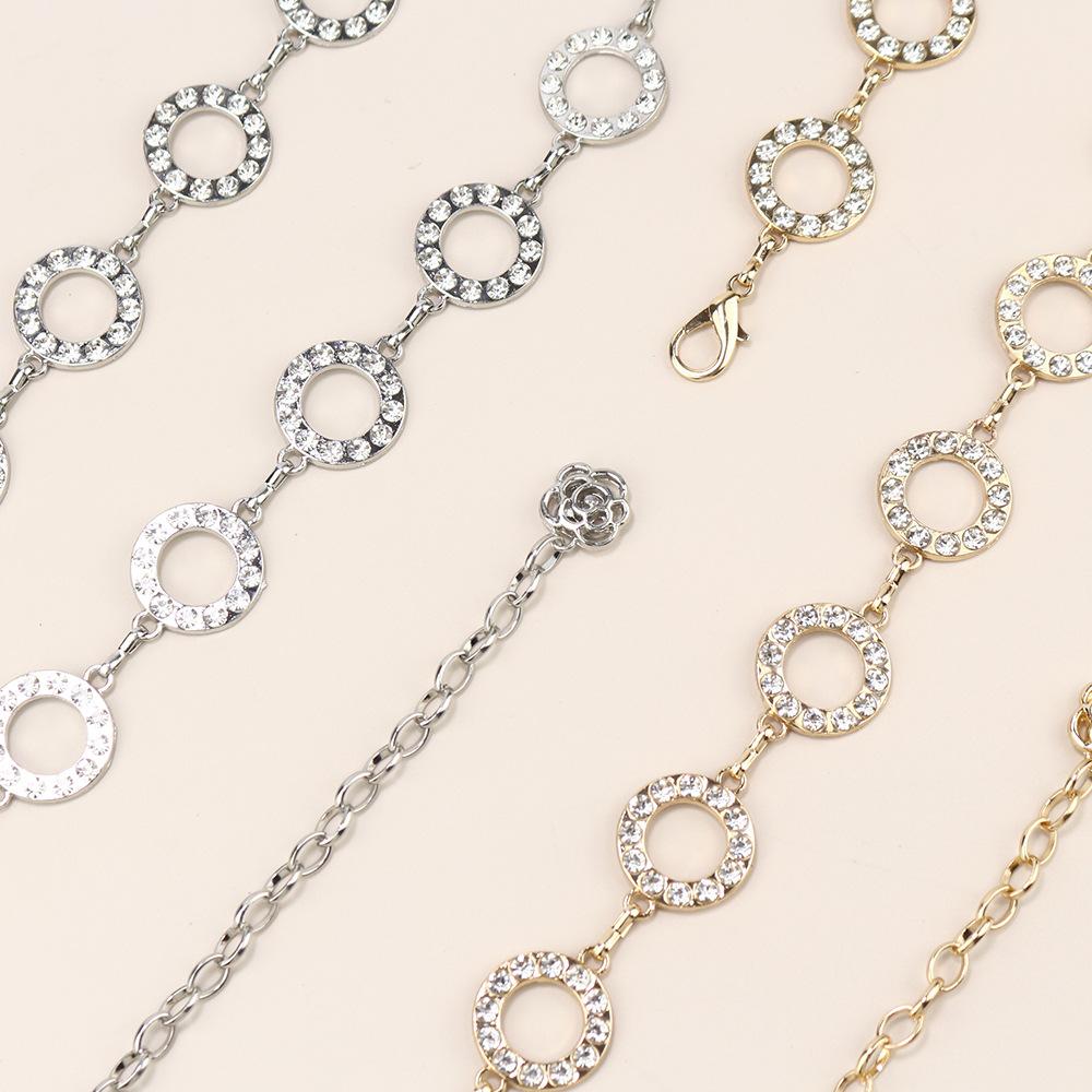 Waist Chain Women'S High Sense Women'S Retro Silver Diamond Circle Summer Skirt Metal Chain Belt