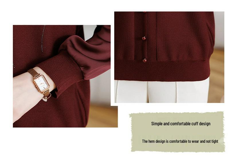Mom's Spring Knit Top with Gauze Sleeves – Stylish, Age-Reducing Sweater for Middle-Aged and Elderly Women