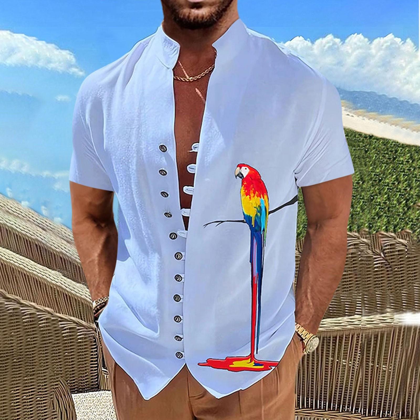 

Новая мужская повседневная свободная рубашка в стиле ретро с короткими рукавами и принтом L синий