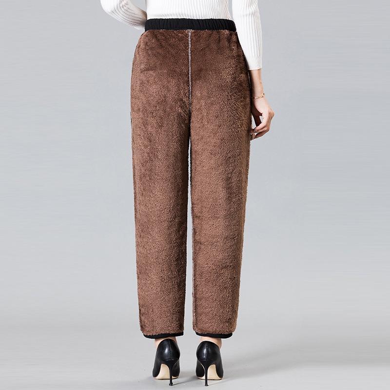 Middle-aged Cotton Pants Mother Winter Warm Velvet Padded Thickened Women's Pants Loose High Waist Autumn and Winter Outer Trousers