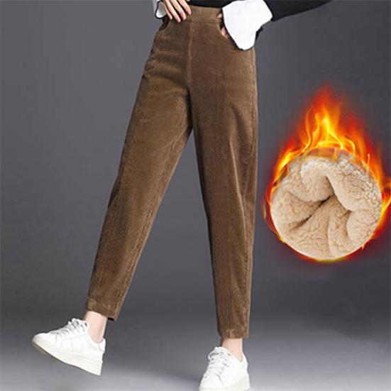 

Женские зимние утолщенные плюшевые вельветовые повседневные брюки, теплые брюки с высокой талией, зимние кашемировые брюки больших размеров XXXL коричневый