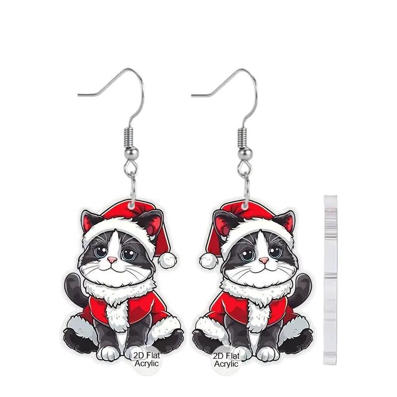 Retro Christmas Cat Acrylic Earrings - Cute & Creative Holiday Party Jewelry