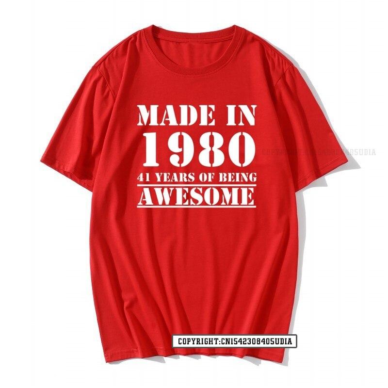 Grappig Gemaakt In 1980 41 Jaar Geweldig Zijn Verjaardag Print T-shirt Katoenen T-shirts Mannen Slim Fit Modieuze Tops Shirt