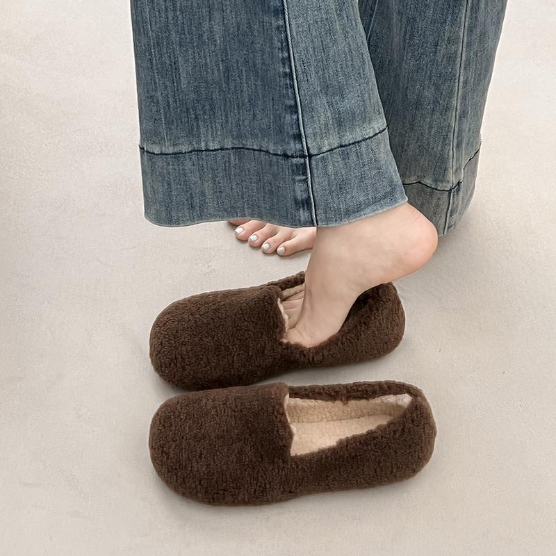 Fashion Plus Size Flat Shoes New Round Toe Deep Mouth Suede Warm Cotton Shoes for Autumn and Winter