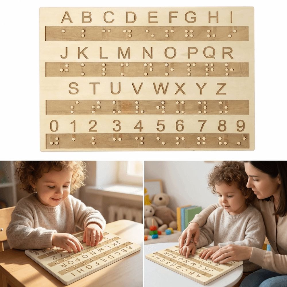 Efficient Braille Alphabet Board Wooden Tactile Letter Number Panel  Blind Children Learning