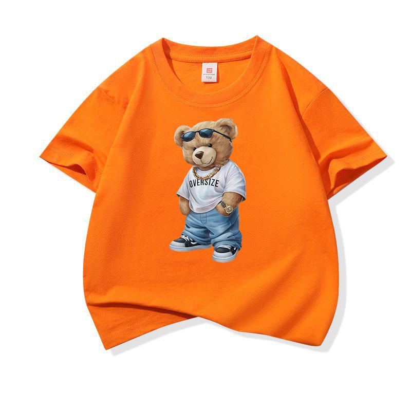 Hip Hop Style Bear With Sunglasses Graphic Tee Kids Pure Cotton Crew Neck T Shirt Short Sleeve Muticolor Tops Boys Girls Child