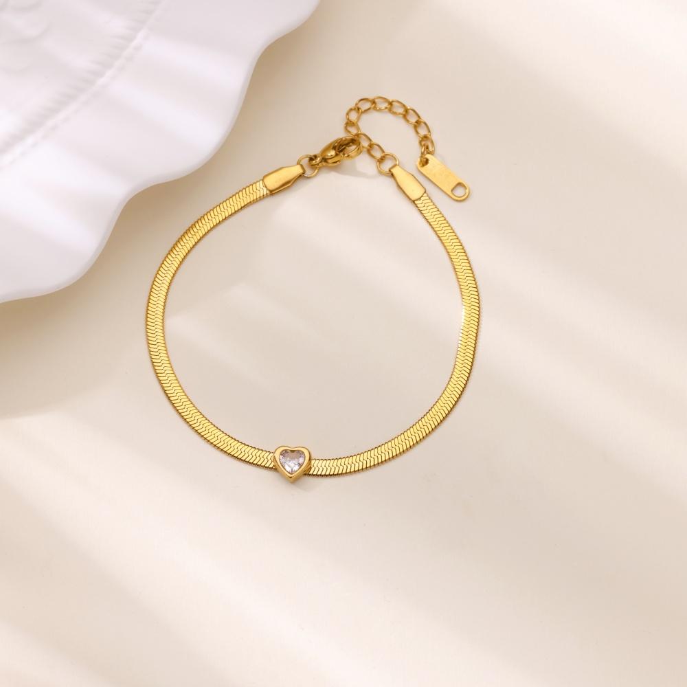 Zircon Birthstone Heart Bracelets For Women Gold Color Stainless Steel Heart Bracelet Wedding Birthday Luxury Jewelry Gift