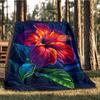 1pc Hibiscus Flower Print Throw Blanket Polyester Fiber, Lightweight Flannel, Soft & Warm, All Season Use for Outdoor, Camping Digital Print