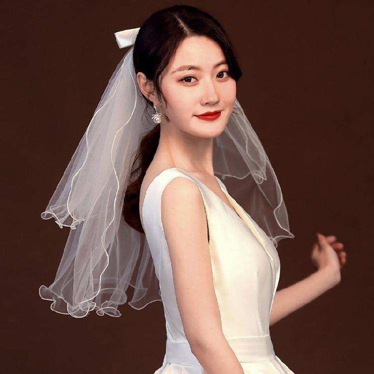 Wedding Tulle Bridal Lace Veil with Bowknot/Floral Trim Elegant Bridesmaids Veil