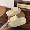 New one-word fluffy slippers for women's outer wear 2025 popular indoor warmth Velcro soft cotton drag foreign trade