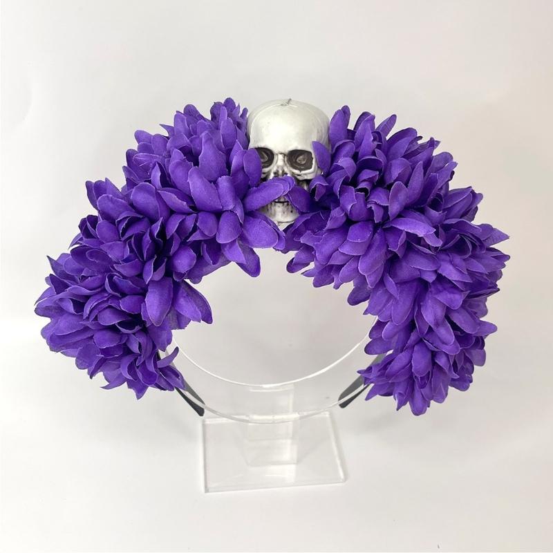 Spiders Flower Hairband Soft Fabric Comfortable Day of the Death Hairband for Halloween Parties Costume Event Daily Wear