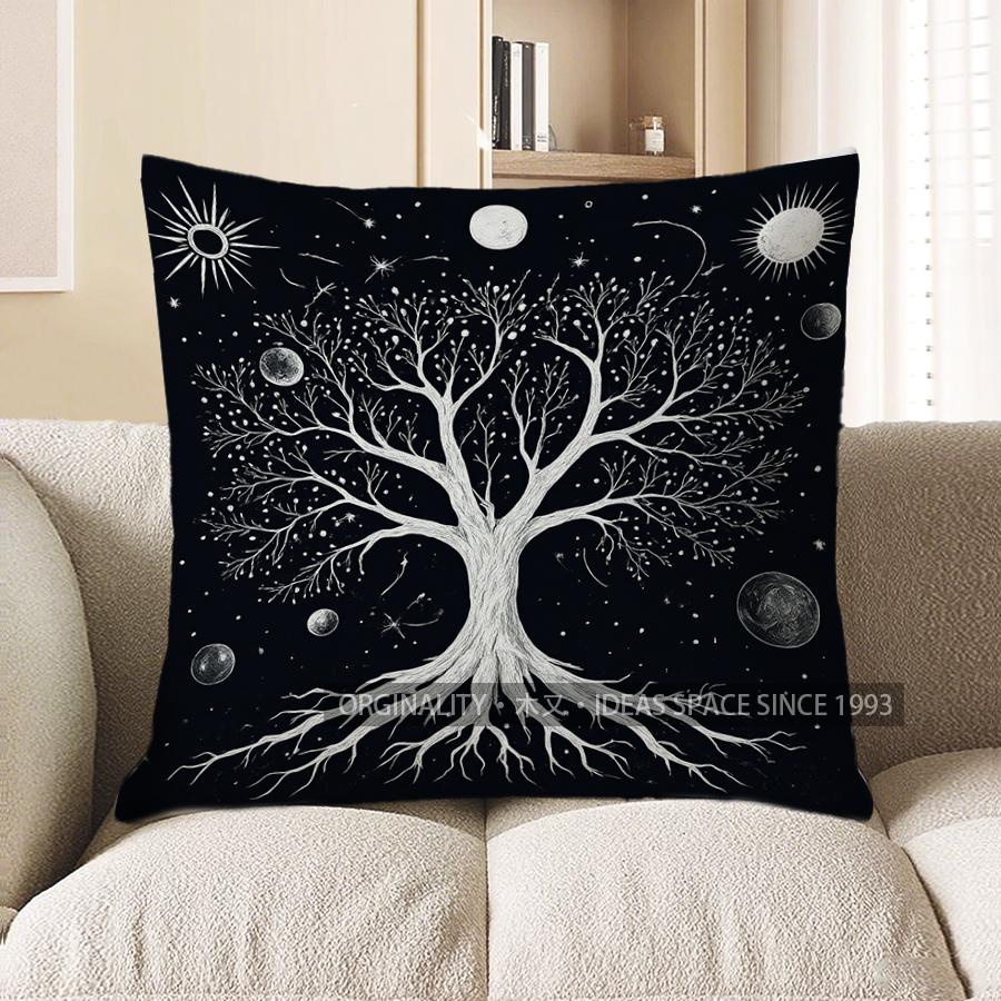 Home Decor Cosmic Tree And Celestial Bodies Pillow Cover Pattern Cushion Cover Suitable For Sofa Bedroom Car Pillow Cover