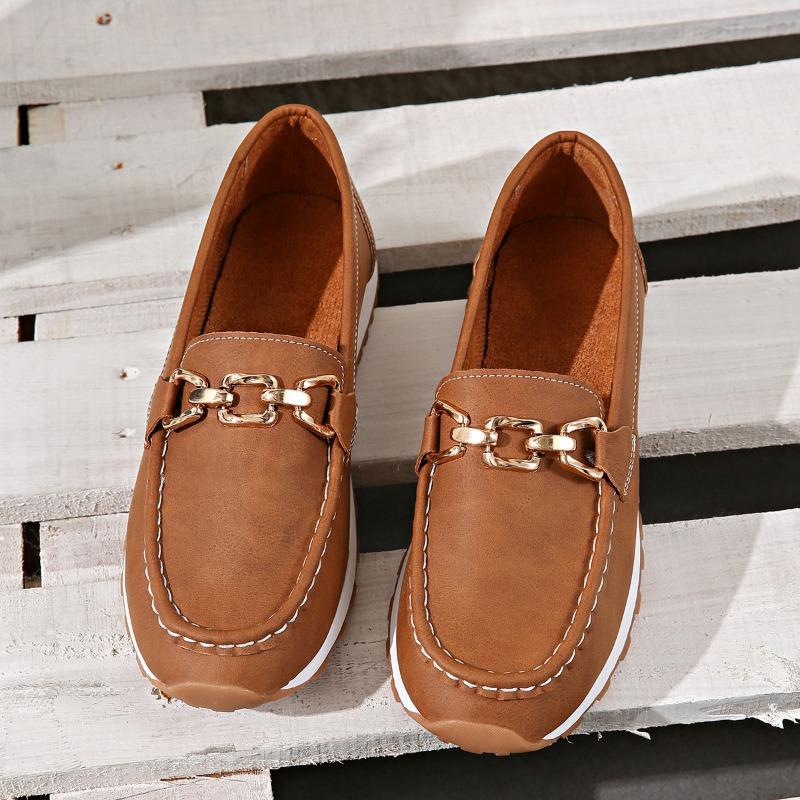 2025 New Metal Chain Flat-bottomed Thick-soled Casual Loafers