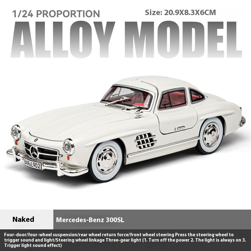 1/24 Scale Benz 300SL Classic Car Alloy Metal Diecast Car Model Sound & Light Collect Hobby Desktop Decorative Ornament Gift
