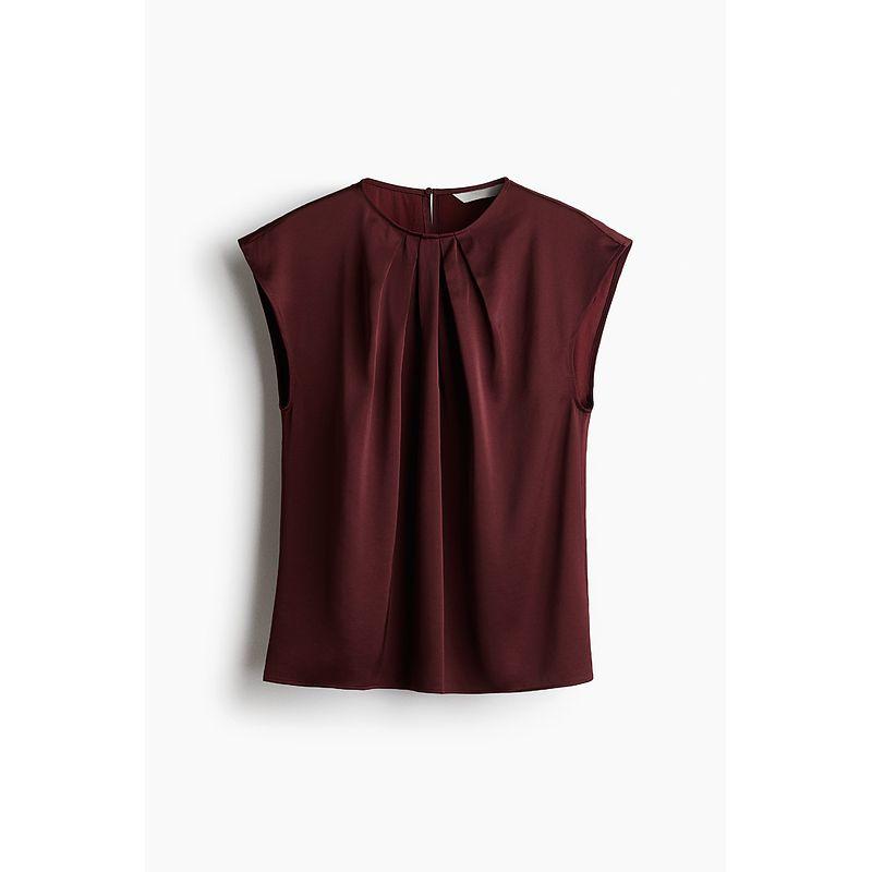 

HM 2025 Лето Новая женская одежда Топ с плиссировкой спереди 1286306 Burgundy 165/96