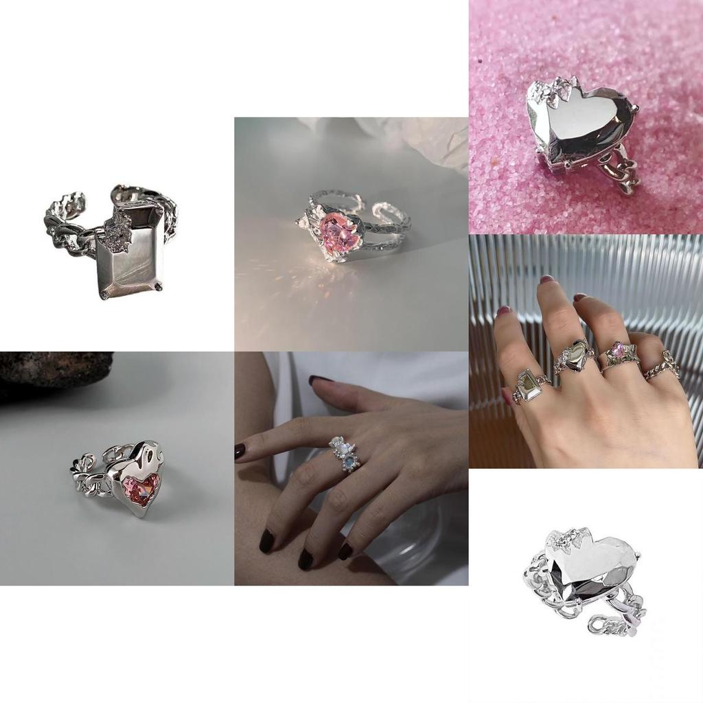 Elegant Korean Style Adjustable Heart Shaped Ring With Geometric Design For Women