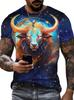 Fun Bull Pattern 3D Printed T-shirt Summer Men's Casual Fashion Round Neck Fashion Trendy Harajuku Personalized Short Sleeve Street Wear