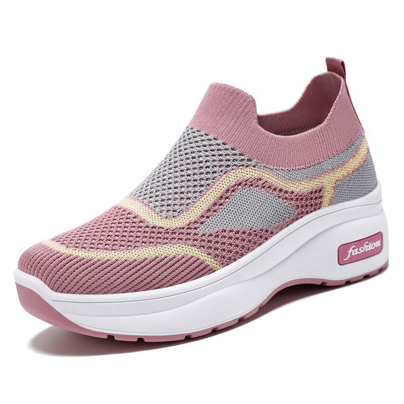 Women's Slip-on Wedge Sneakers Breathable Knit Platform Shoes Fashion Casual Walking Shoes