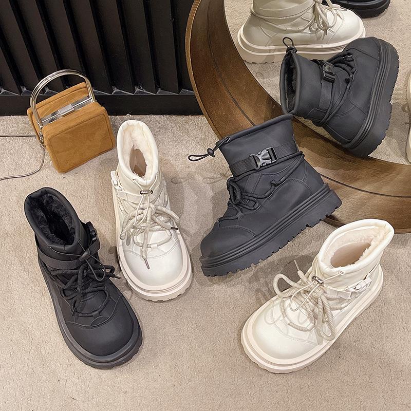 Waterproof Snow Boots Women's Winter 2025 New Wool Integrated Warm Cotton Shoes Thick-soled Versatile Velvet Short Boots