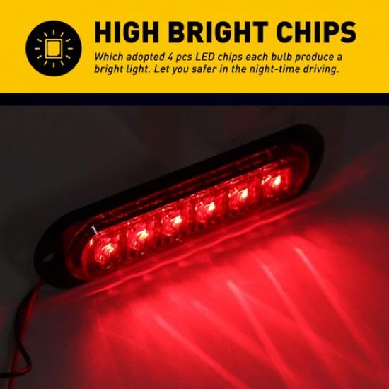 4X 6LED Red Side Marker Lights Light Clearance Trailer RV Truck Waterproof