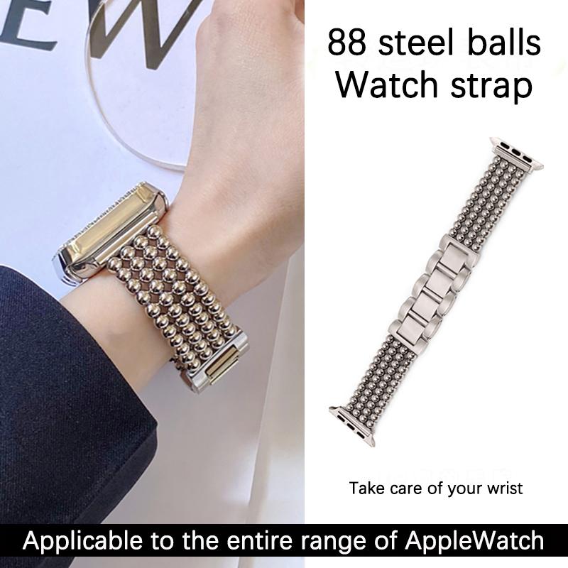 Watchband For Apple Watch Ultra2 Band Ultra 49mm 45mm 44mm 40mm 88 Stainless Steel Ball  Strap for Iwatch Series 9 8 7 6 5 4 Se 3 Bracelet
