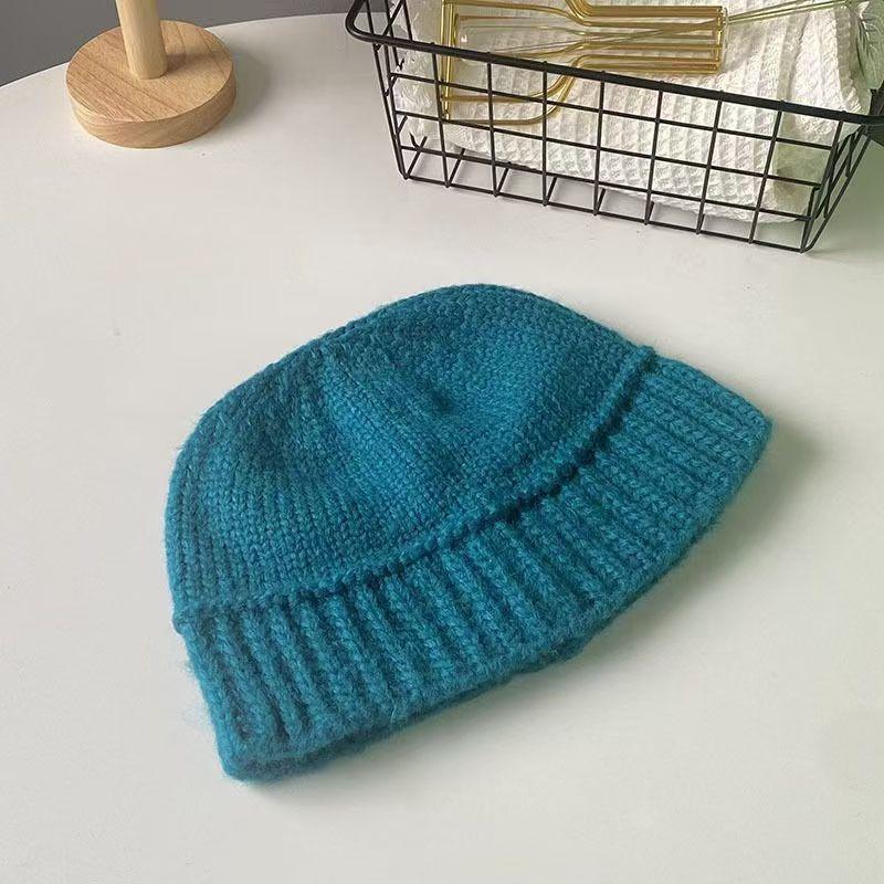 Coarse Wool Bucket Hat Autumn and Winter Niche Retro Bucket Hat Warm Solid Color Vertical Bar Basin Hat