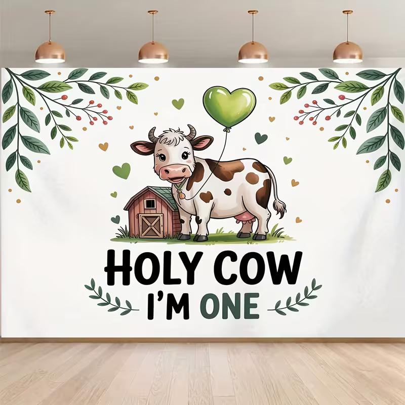 2D Holy Cow I'm One Backdrop for Kids 1st Birthday Photography Background