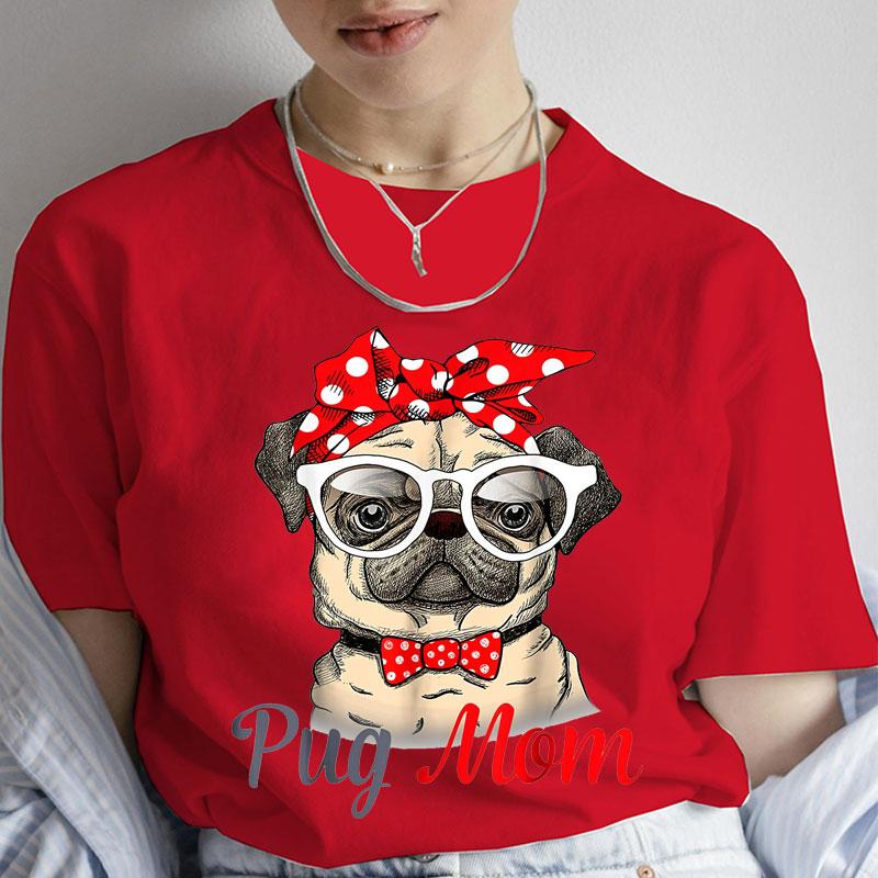 Pug Mom Print T-Shirt Women'S Clothing Funny Cartoon Tee Tshirt Femme Dog Lover T Shirt Female Harajuku Tee Shirt Streetwear Y2k