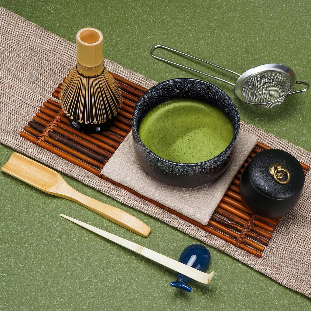 Matcha set tea ceremony 9-piece bowl whisk stand bamboo scoop (chasaku) traditional (chasen) stainless steel sieve.