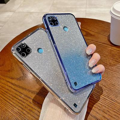 Für OPPO Realme C21Y Hülle Realme C25Y Handyhülle Glänzende Glitzer Beschichtung Silikon Kameraobjektiv Weiche Rückseite
